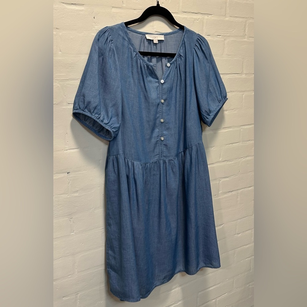 NWT LOFT Light Blue Chambray Clean Girl Normcore Coastal Mini Dress Size S - Picture 5 of 7